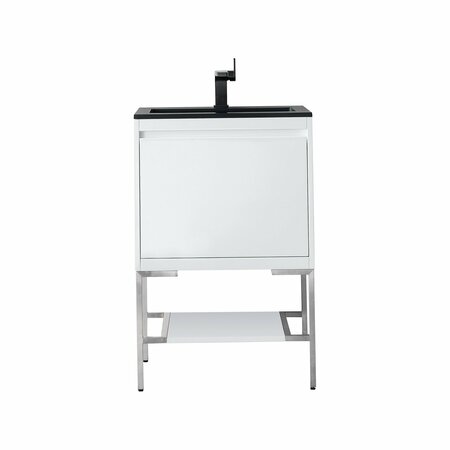 JAMES MARTIN VANITIES 23.6'' Single Vanity, Glossy White, Brushed Nickel Base w/ Charcoal Black Composite Stone Top 805-V23.6-GW-BN-CH